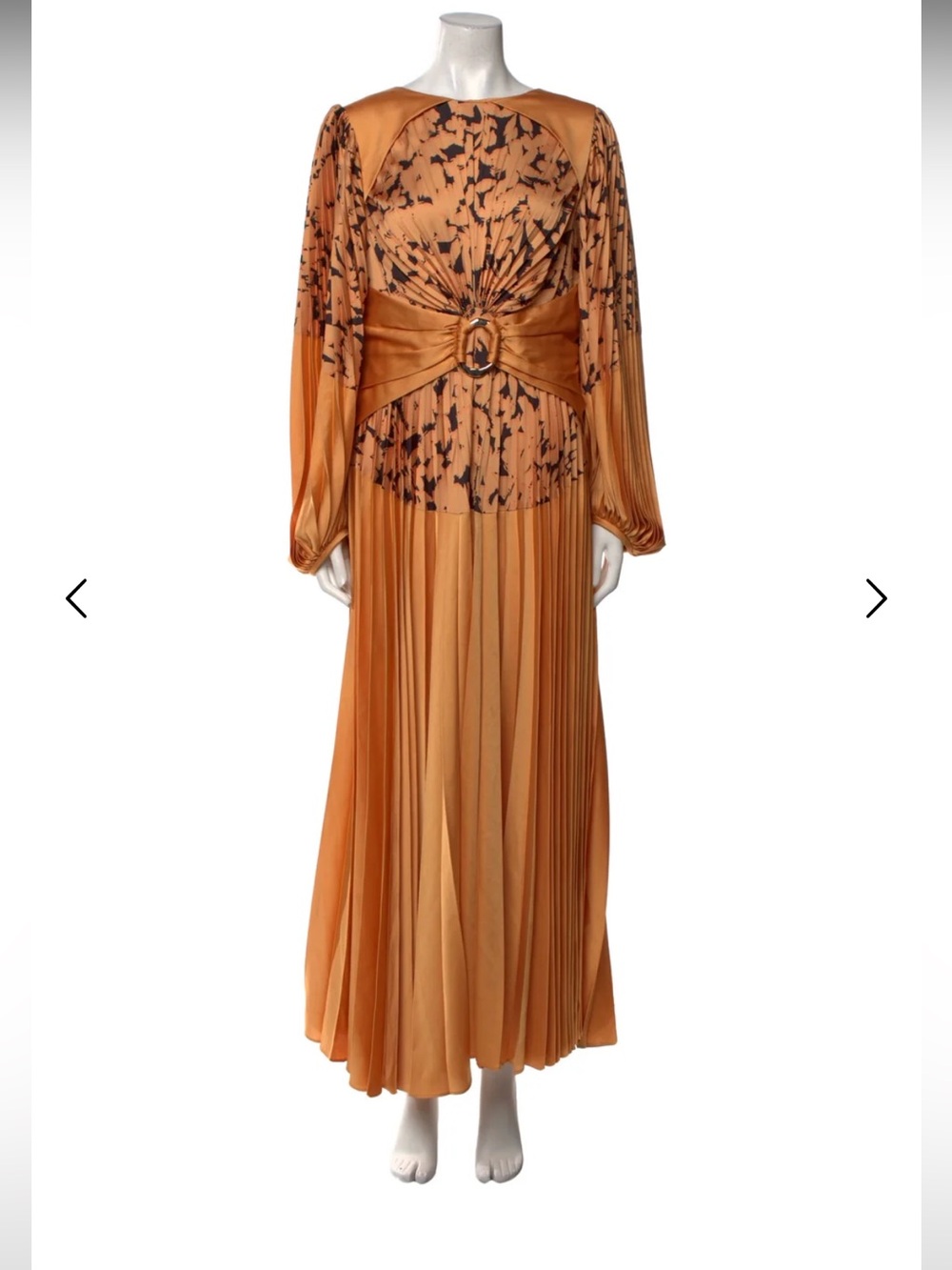 Acler Fernlea Golden Pleated Satin Maxi Dress with Black Embellishment - Picture 9 of 10